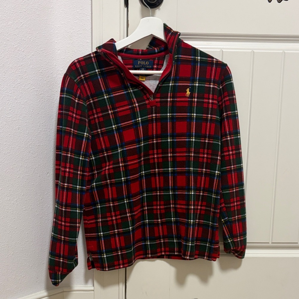 Polo by Ralph Lauren boys Red and Green Plaid quarter zip